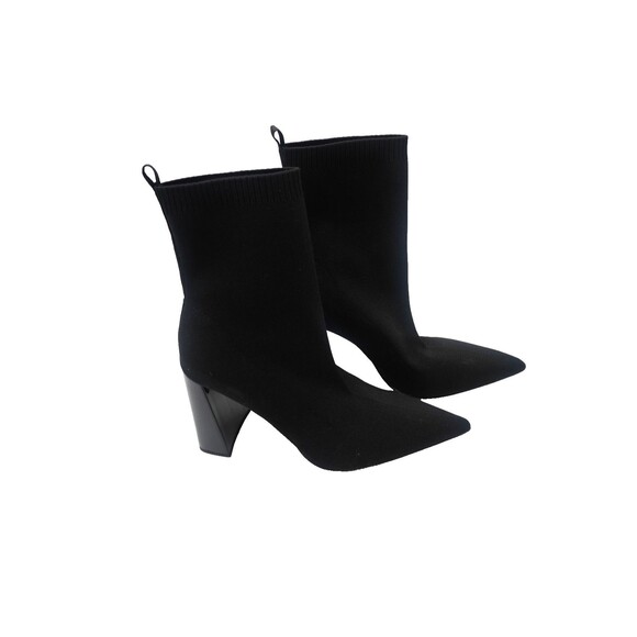 Zara Black Fabric/Stretch Sock Pointed Toe Block Ankle Heel Boots Size 42 - Picture 5 of 8